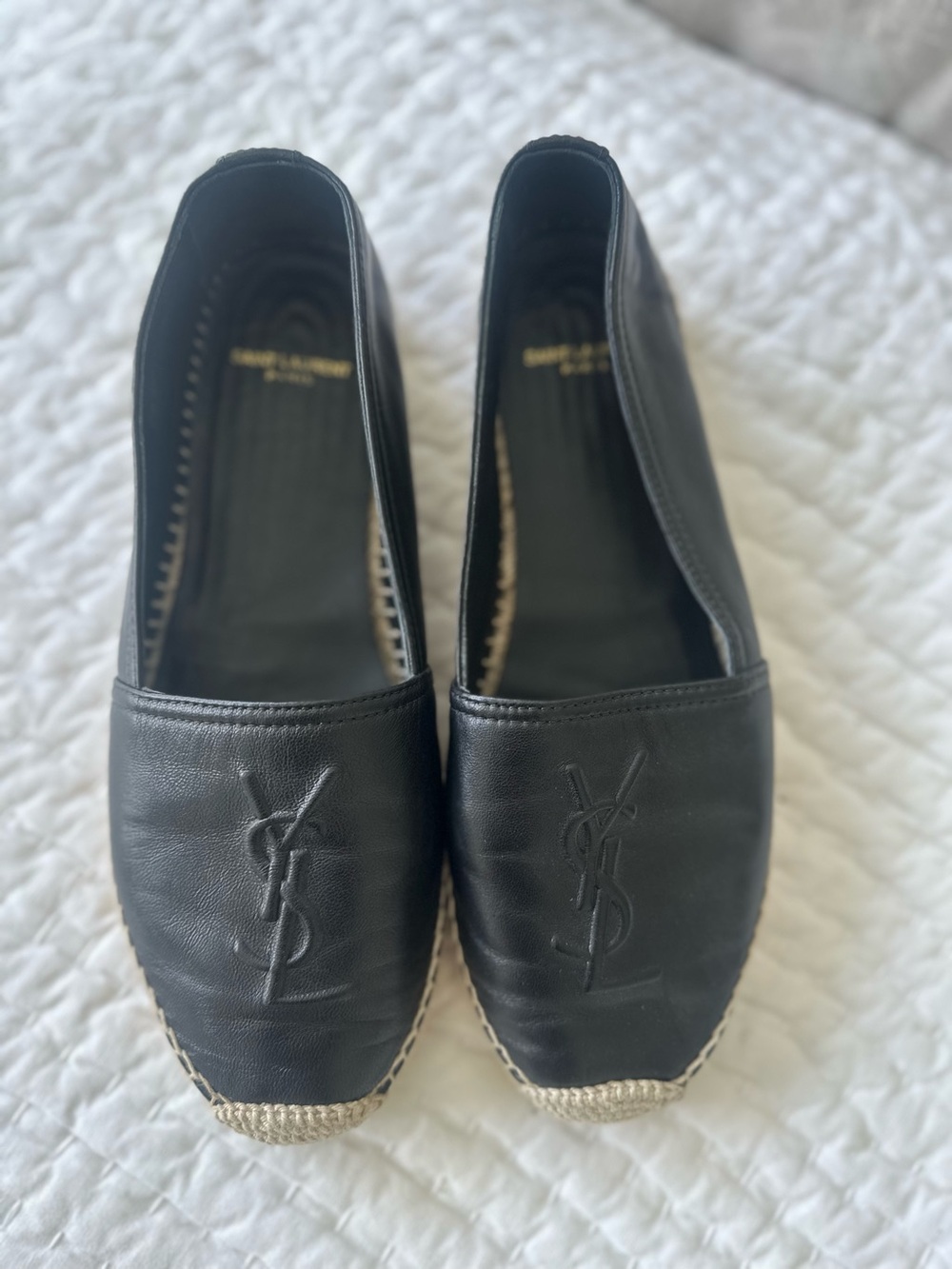 Saint Laurent Black Leather Logo Espadrille Slip-Ons